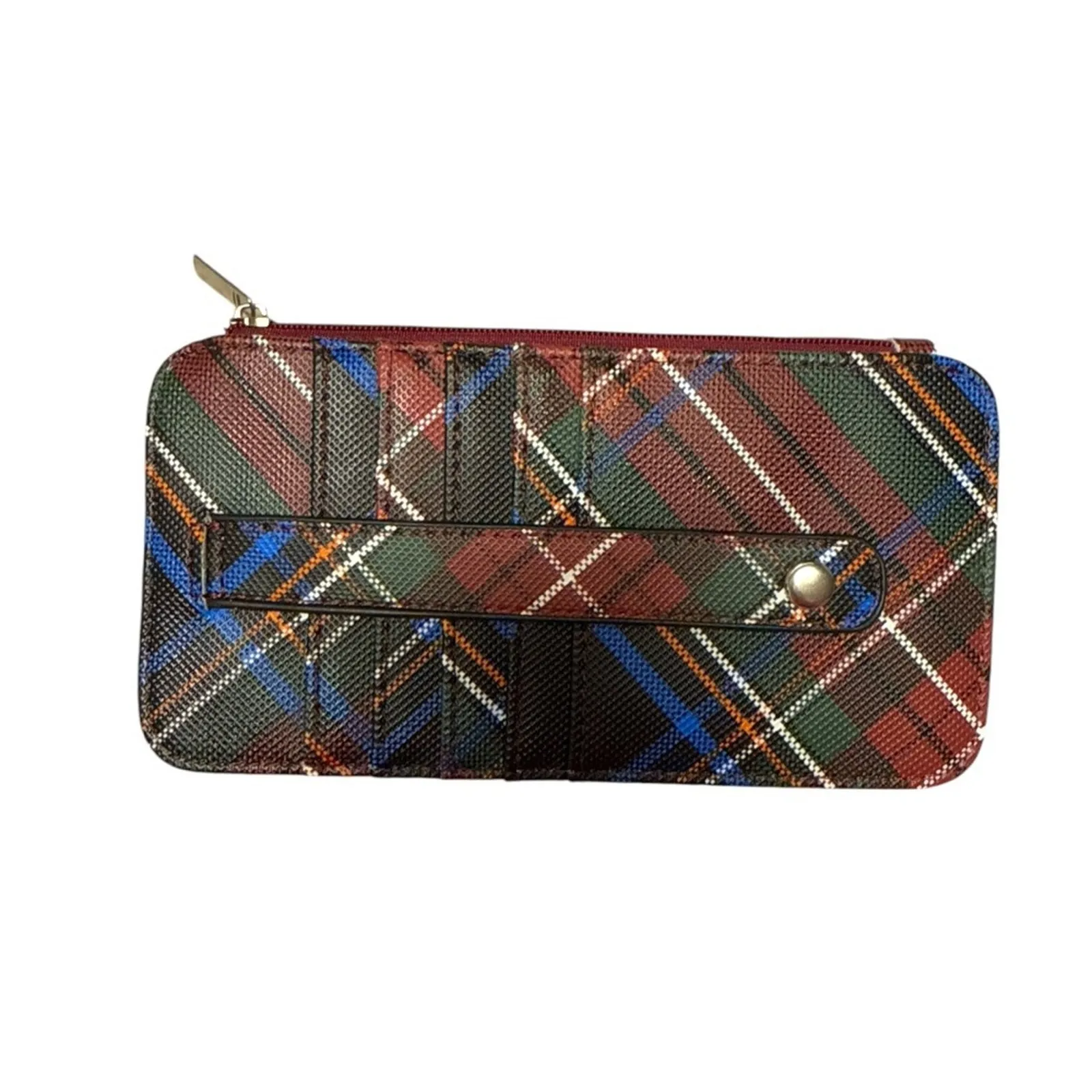Plaid Wallet with Card Slots & Zip Pouch Red - Image 2