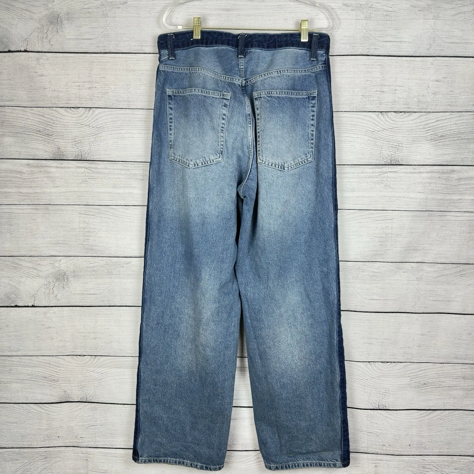 ZARA Womens Two Toned Baggy Jeans Straight Leg Size‎ 31 Contrast Denim Boyfriend - Image 4