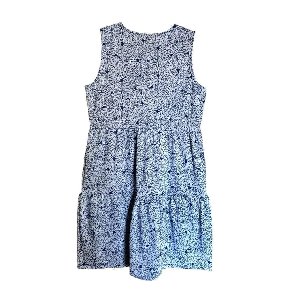 Tyler Boe Nora Jacquard Dress Womens Small Blue Floral Print Sleeveless Tiered - Image 5