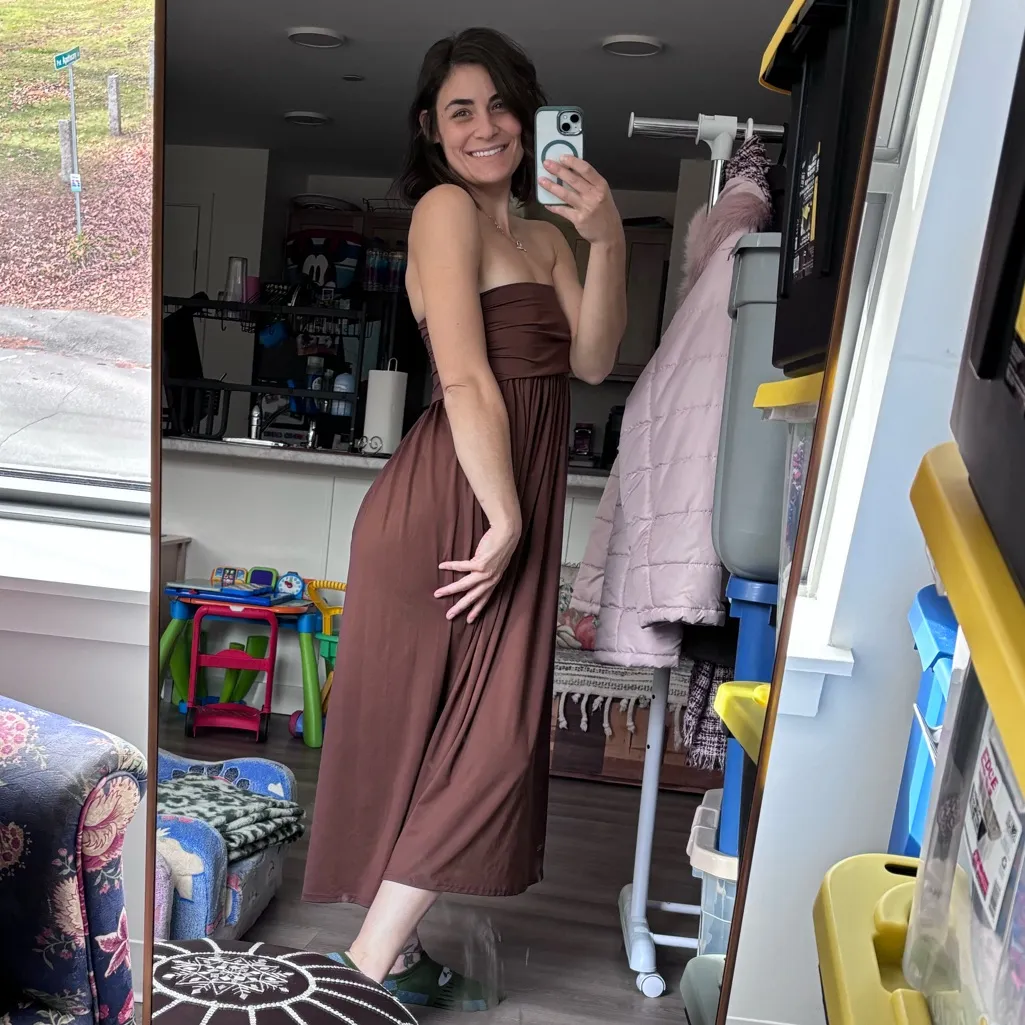 NWOT Stretchy Brown Strapless Babydoll Dress/ Maxi Skirt Size undefined - Image 4