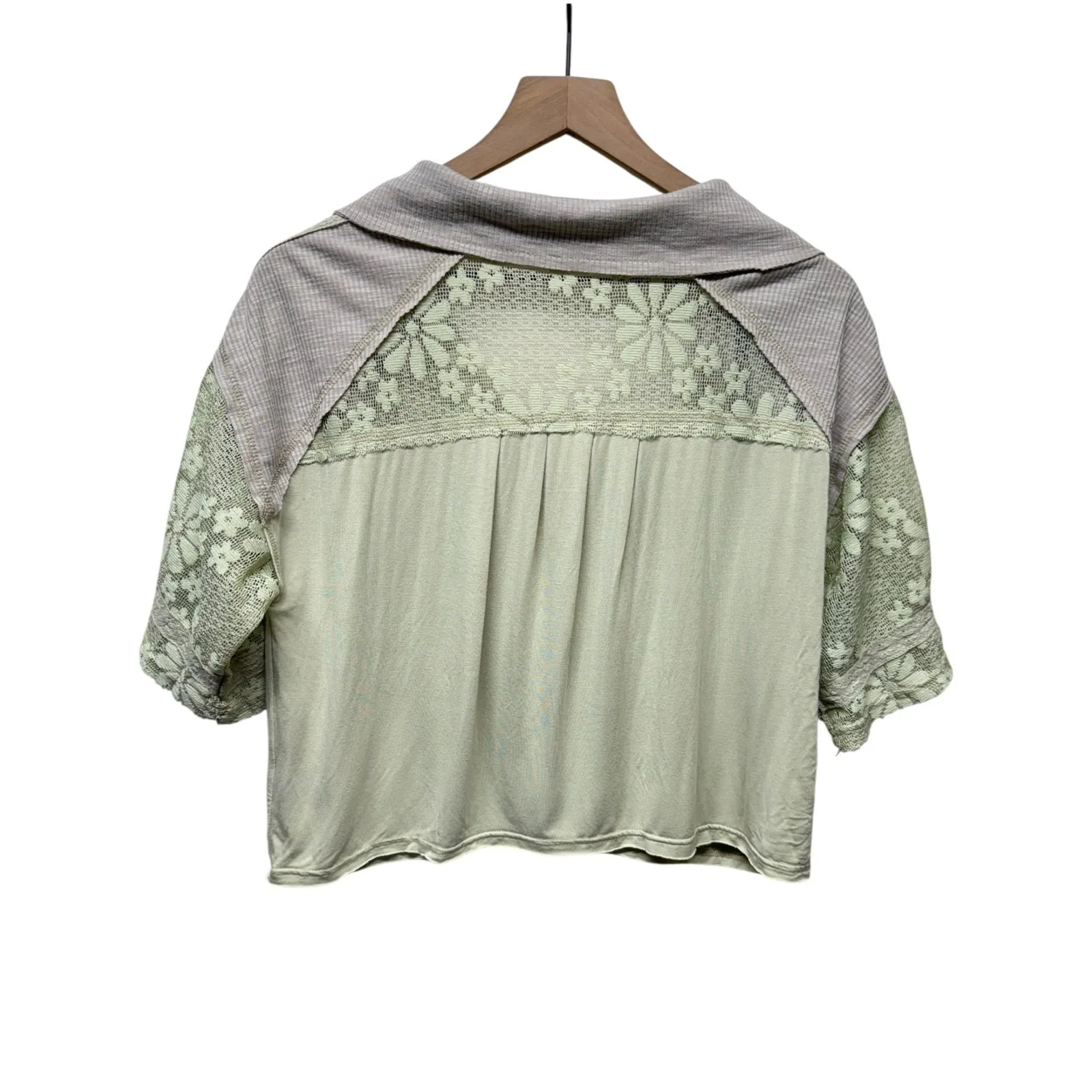 POL Boho Oversized Top Boxy Floral Lace Women Sz M Green‎ Lagenlook - Image 2