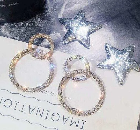 Women's Sparkling Double Hoop Earrings Gold - Image 2