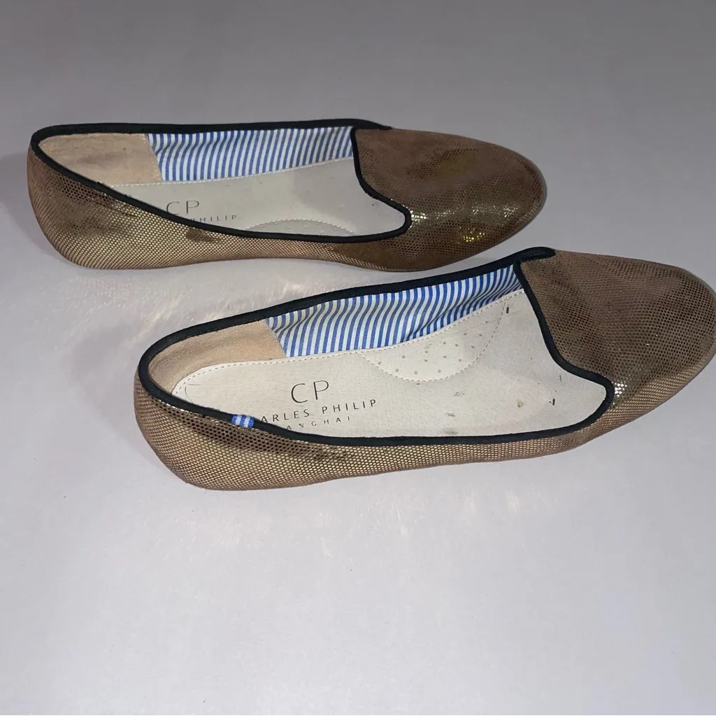 Charles Philip Milano Loafers Women Size 8 Metallic Gold Slip On Flats Office - Image 5