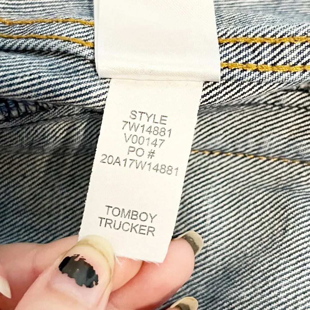 Lucky Brand Tomboy Trucker Graphic Blue Jean Babe Denim Jean Jacket Blue Small - Image 6