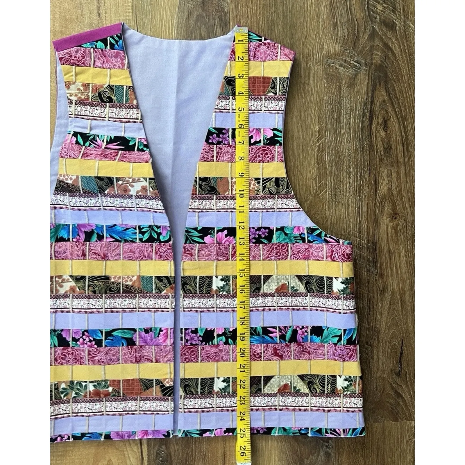 Handmade Women’s Cotton Quilted Multi-colored Printed Vest‎ W/Jute EUC - Image 3