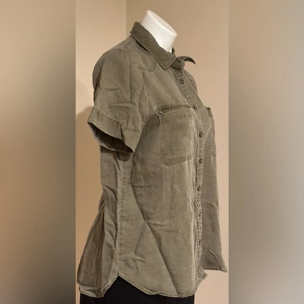 JANE + DELANCEY Olive Green Button Down Collard Cuffed Sleeves Casual Top Sz M Size M - Image 2