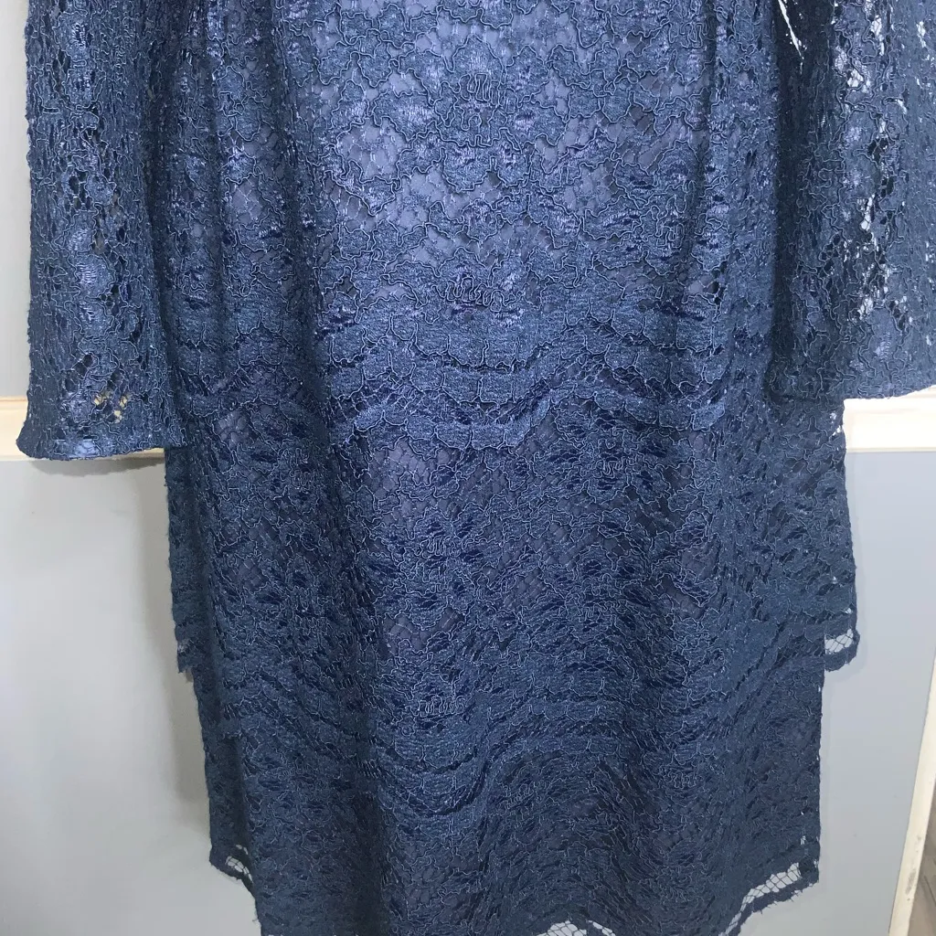 Kachel Anthropologie Blue Lace Overlay Tiered Sweetheart Long Sleeve Dress 12 - Image 6