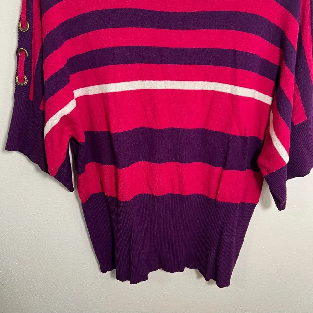 Cable & Gauge Boatneck Dolman Sleeve Sweater Pink Purple Stripes L - Image 3
