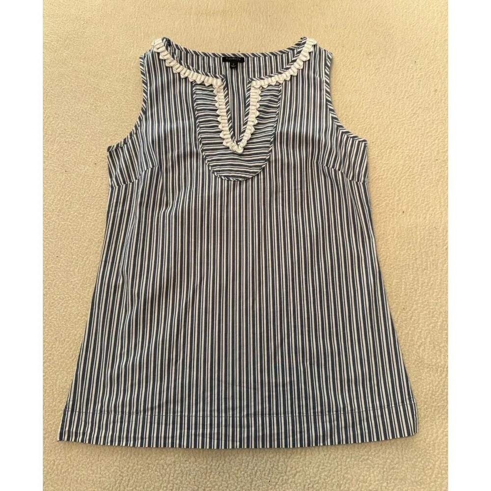 TALBOTS SLEEVELESS Blue & White Tank TOP SIZE 2 Stripes Cotton Blend Tunic GH - Image 11