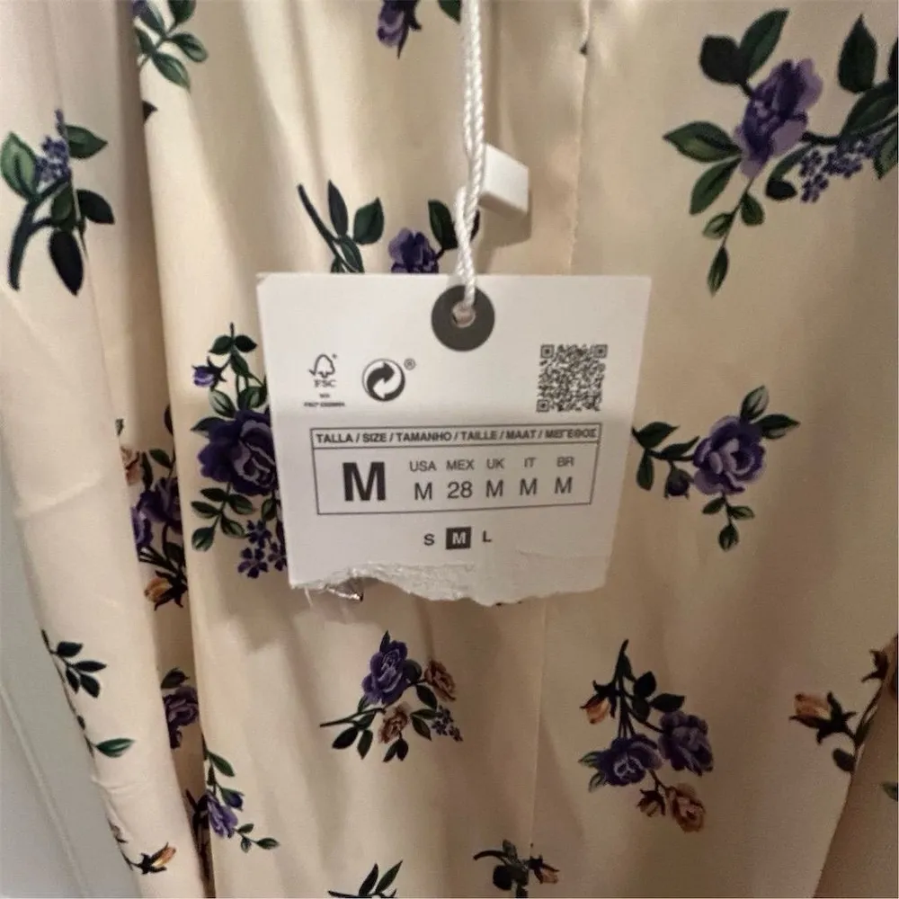 Zara Women's M Satin Floral Maxi Dress Crochet Top Party Cocktail - Image 7