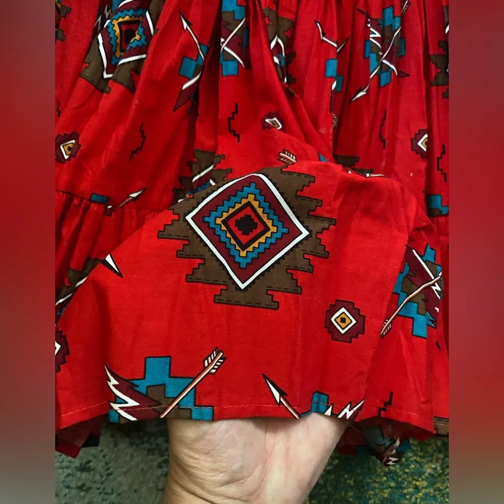 Vintage 90s America America Western motif cotton full twirl skirt, size medium Red - Image 4