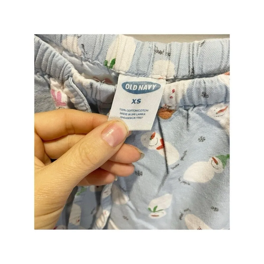 Old Navy Blue Snowman Fleece Pajama Pants XS Cropped Loungewear - Image 4