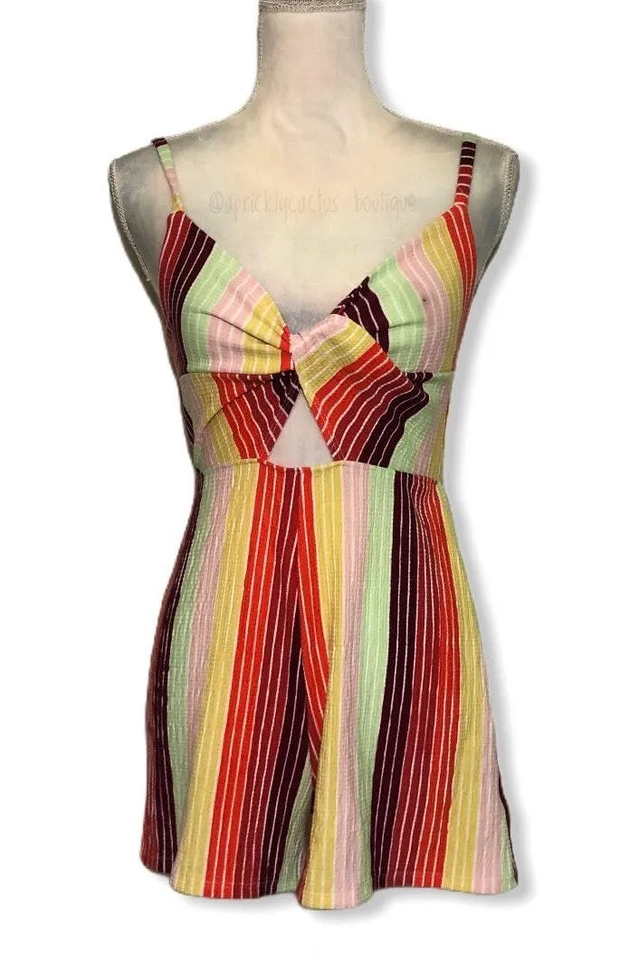 Wild Fable NWOT Rainbow Stripe Cutout Tie Front Romper New - Image 2