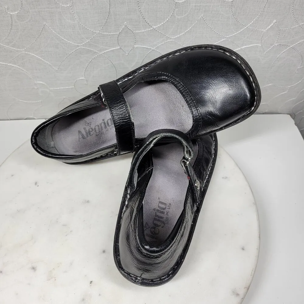 Vintage Alegria Belle Mary Jane Shoes Womens 8.5 Black Crinkle Leather Pumps - Image 14