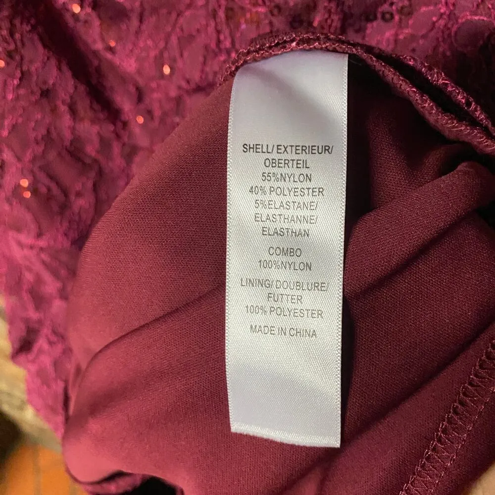 Hailey Logan Adrianna Papell Burgundy Lace Sequined Mini Dress Women's Medium - Image 5
