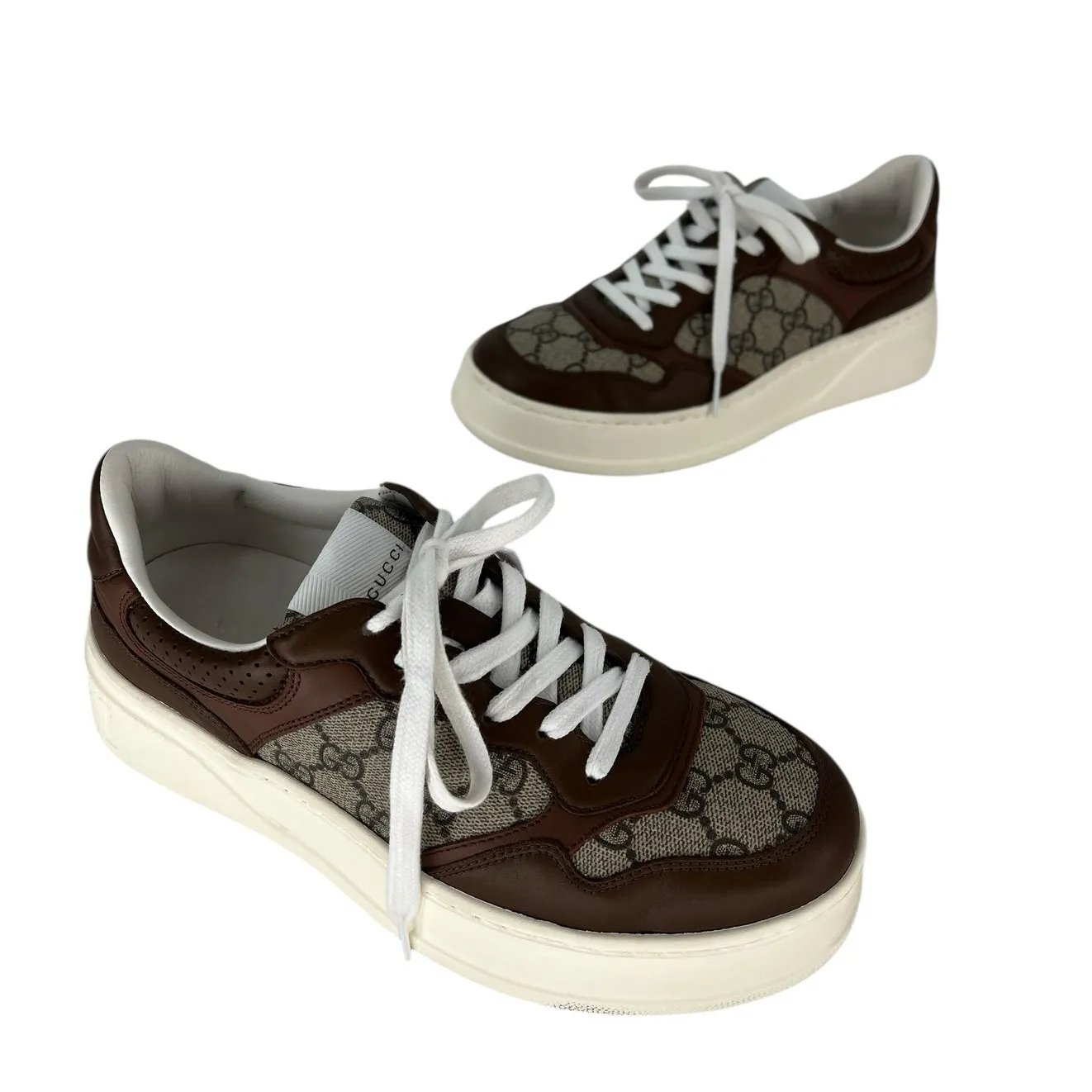 Gucci GG Supreme Canvas Leather Trimmed Sneakers - Image 4
