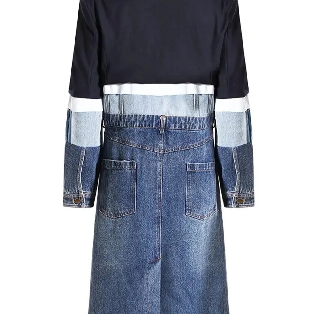 Trendy Blue Denim Long Coat Size XL - Image 5