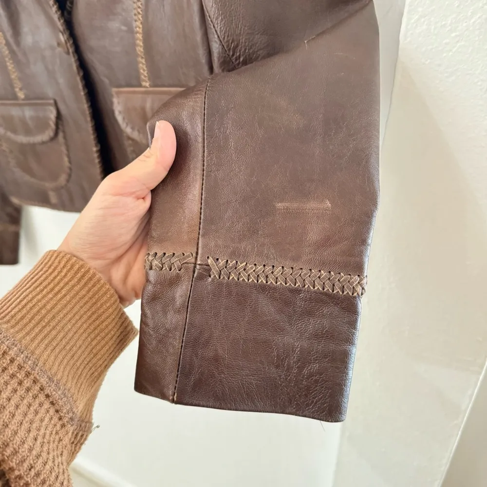 XOXO  Brown Genuine Leather Biker Motorcycle Jacket Cowgirl Western Gypsy L - Image 3