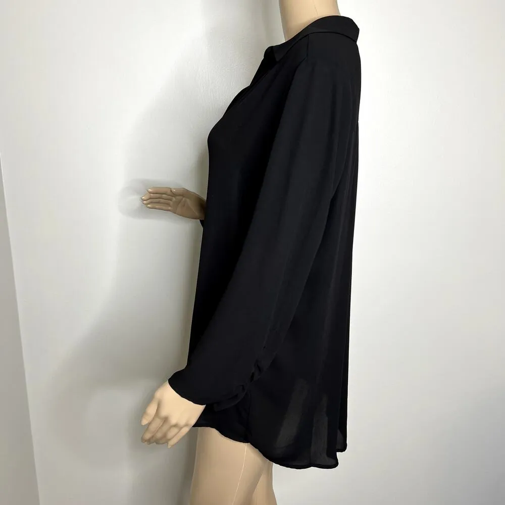 Joan Vass Black Sheer V Neck Top - Image 2
