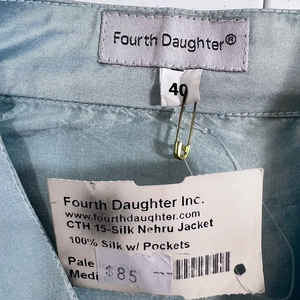 Fourth Daughter Silk Nehru Button Down Shirt Jacket Blue Size 40 - Image 2