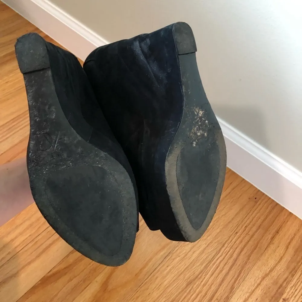 Diane Von Furstenberg Payton Black Wedge Boots Peep Toe Lace Up Black Su… - Image 7