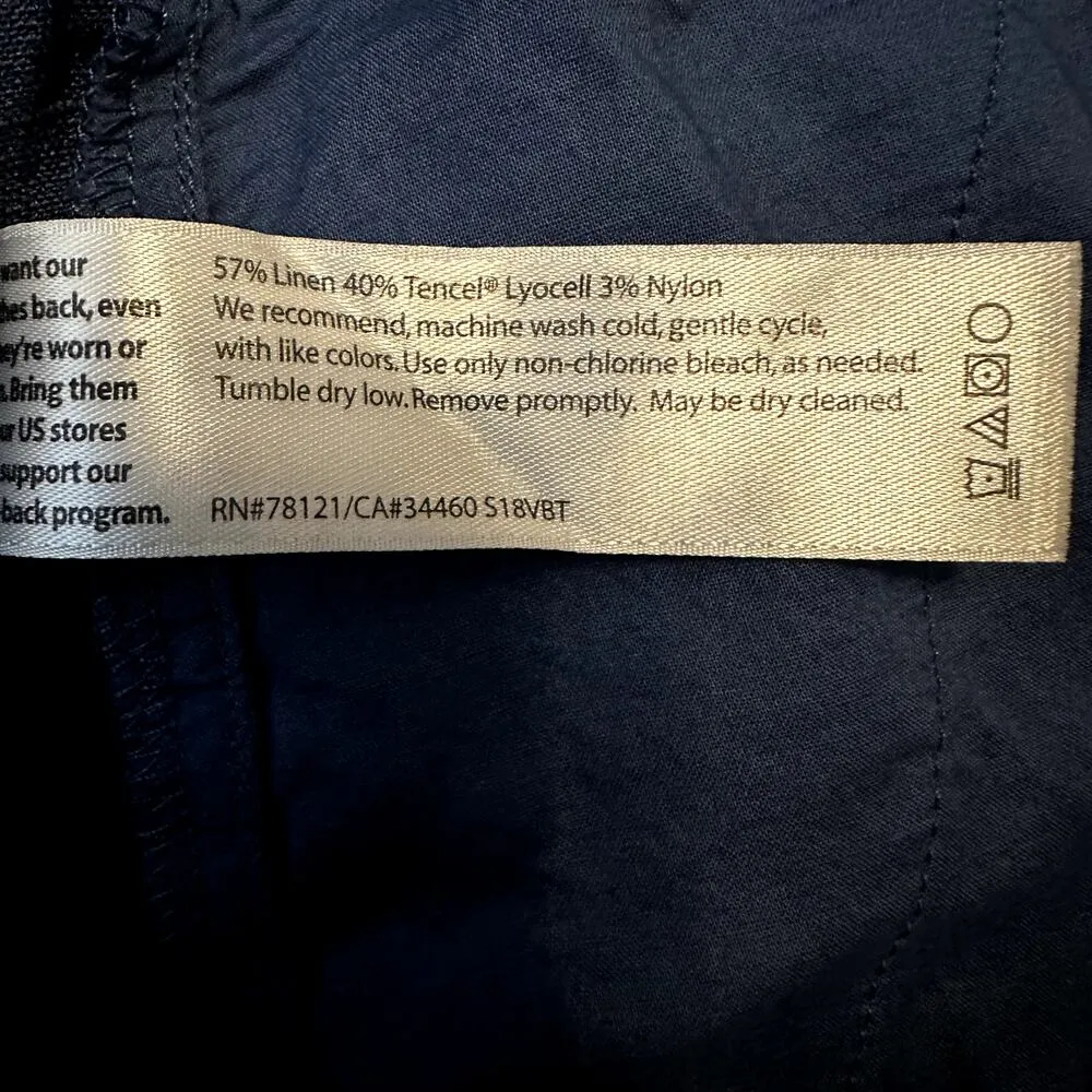 Eileen Fisher Crepe Ankle Trousers Linen Pleated Straight Leg Denim Blue Large - Image 3