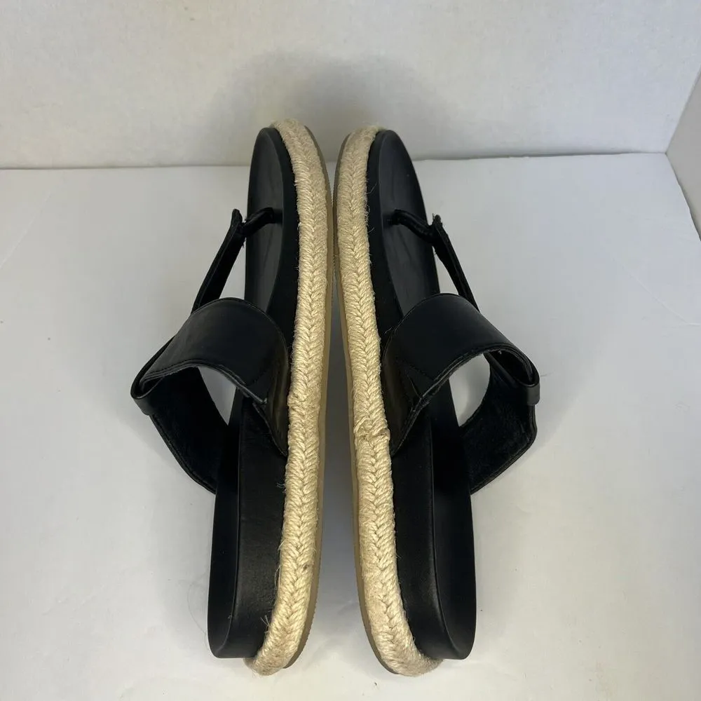 Joie Vegan Leather Espadrille Flat Thong Sandals Size 10 Black Slip On‎ Boho - Image 6