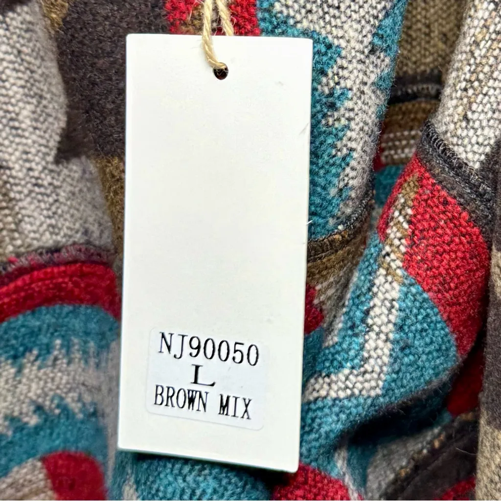 New In Women's Size L Button Up Southwestern Aztec Fleece Pullover Jacket NWT Blue Size L - Image 5