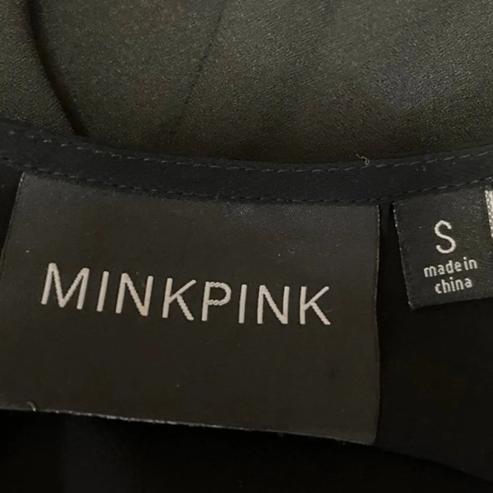 MinkPink Black Zephyr Chevron Embroidered Short Sleeve Sheer A-Line Mini Dress S - Image 5