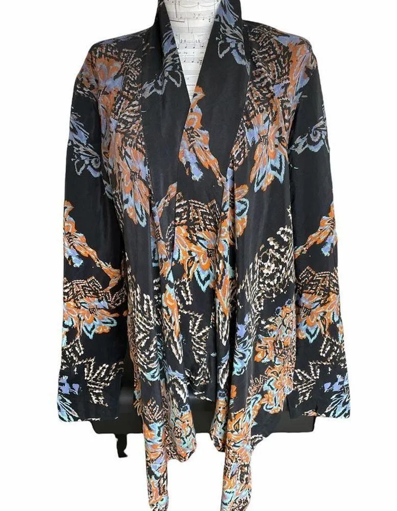 Twelfth Street by Cynthia Vincent Abstract Floral Silk Cardigan Small Blue - Image 6