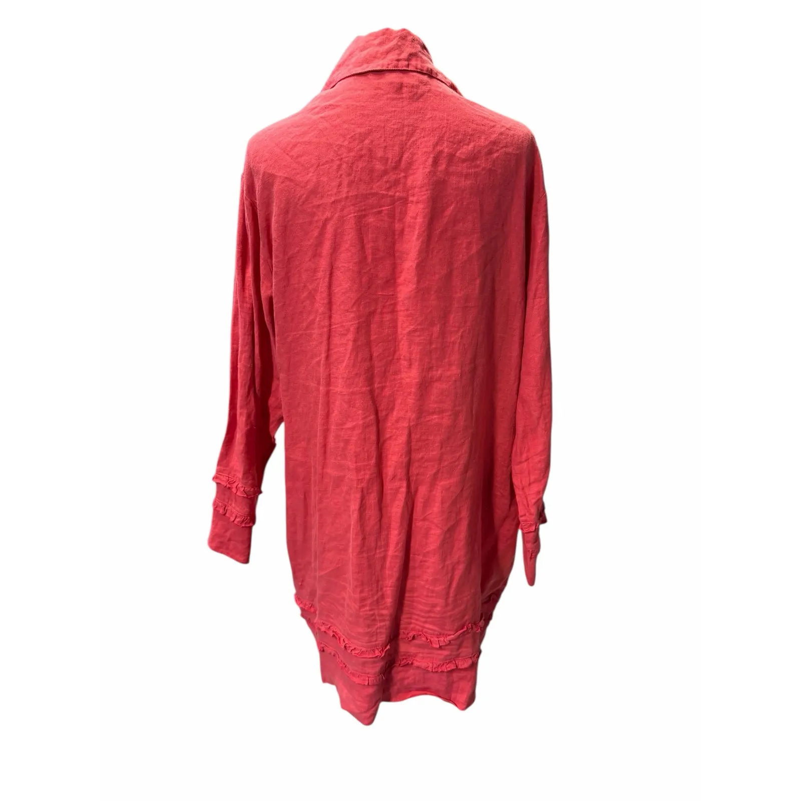 Bryn Walker Coral Linen Tunic Oversized Button Front - Image 4
