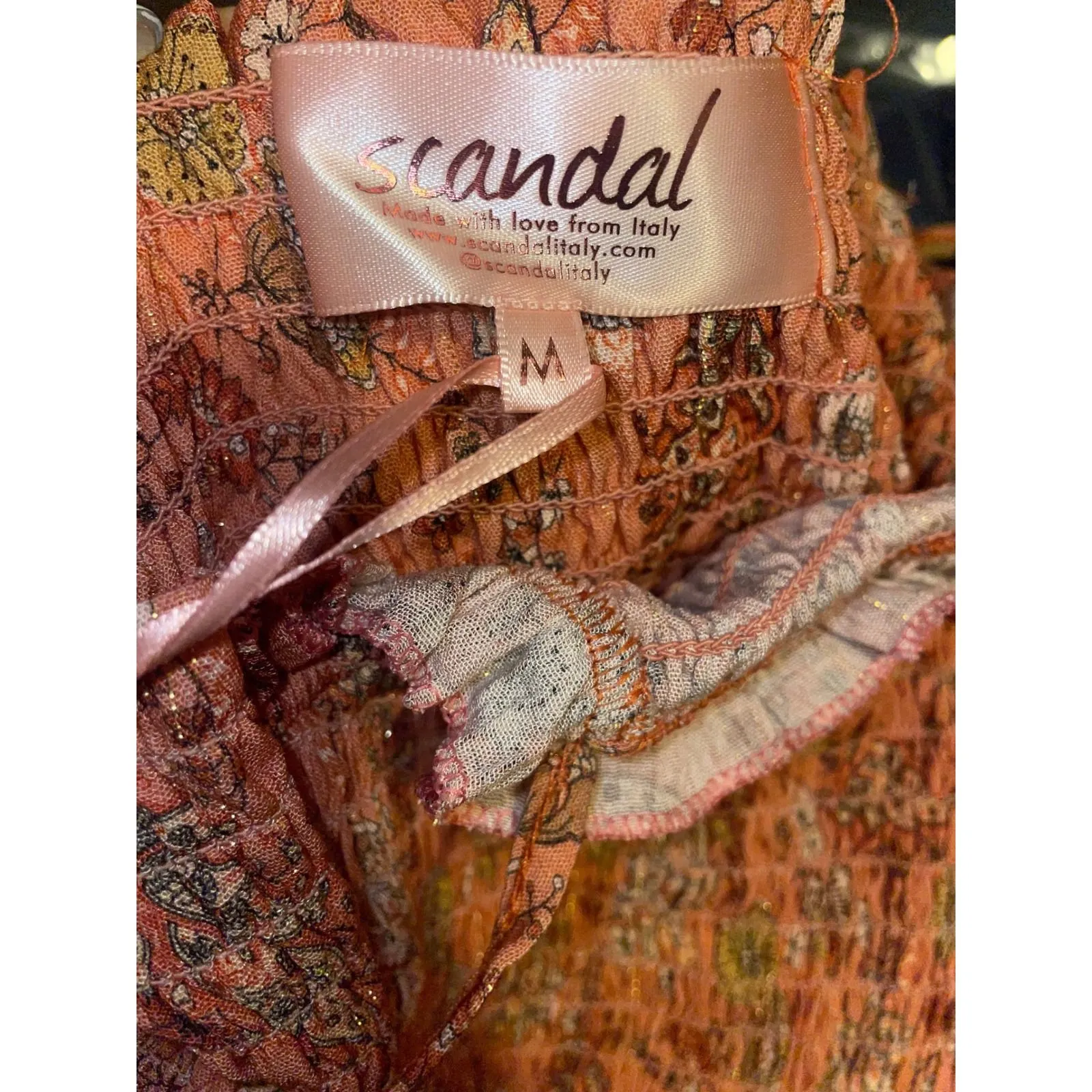 Scandal Italy Mona Boho Smocked Floral Midi Dress Made in Italy Size M Size M - Image 9