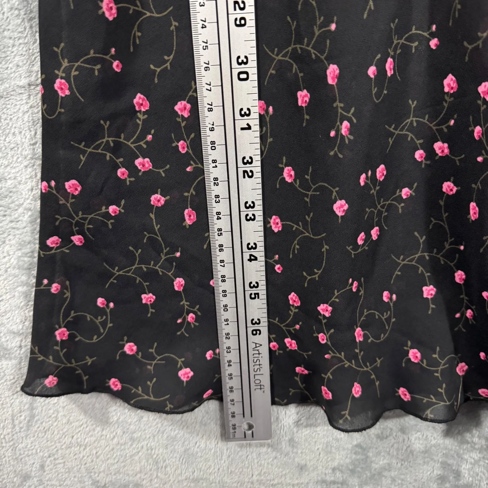 Vintage Windsor Black Floral Print Lace Trim Flutter Sleeve Midi Dress Size S - Image 13