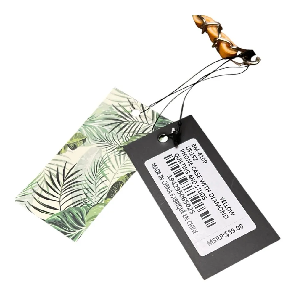 🆕 Crossbody Phone Case with Diamond Quilting and Pearls Yellow - Image 4