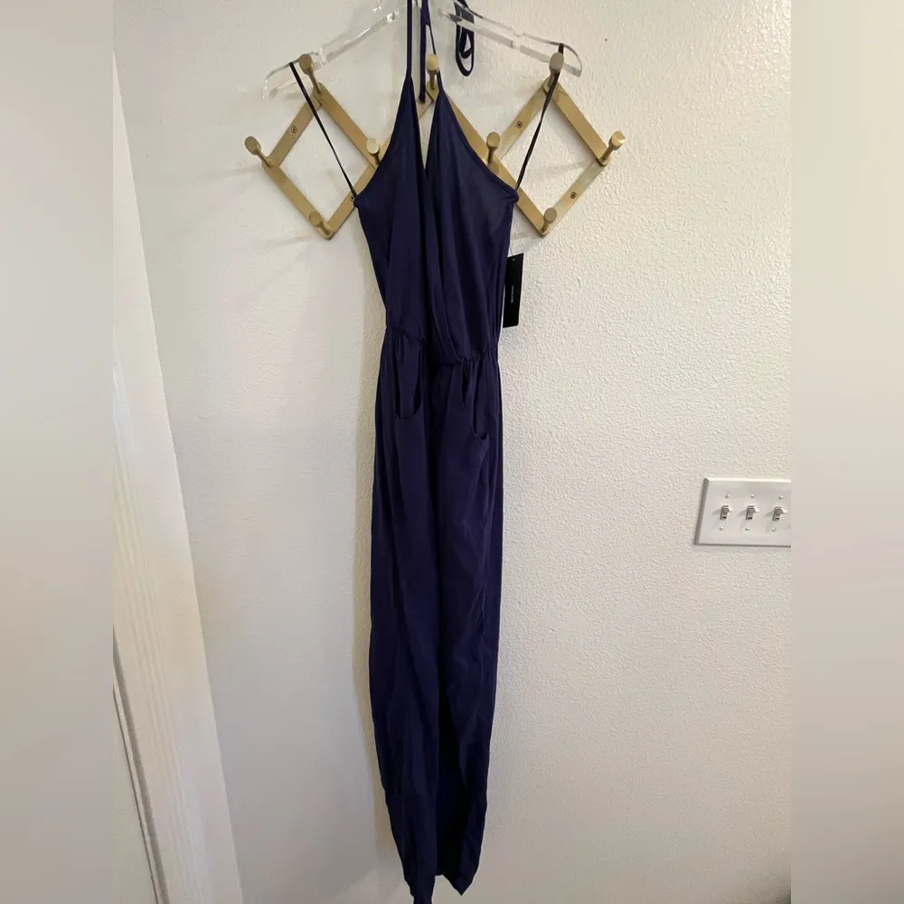 NWT Lulus Learning to Fly Navy Halter Jumpsuit Small Flawed Blue - Image 13