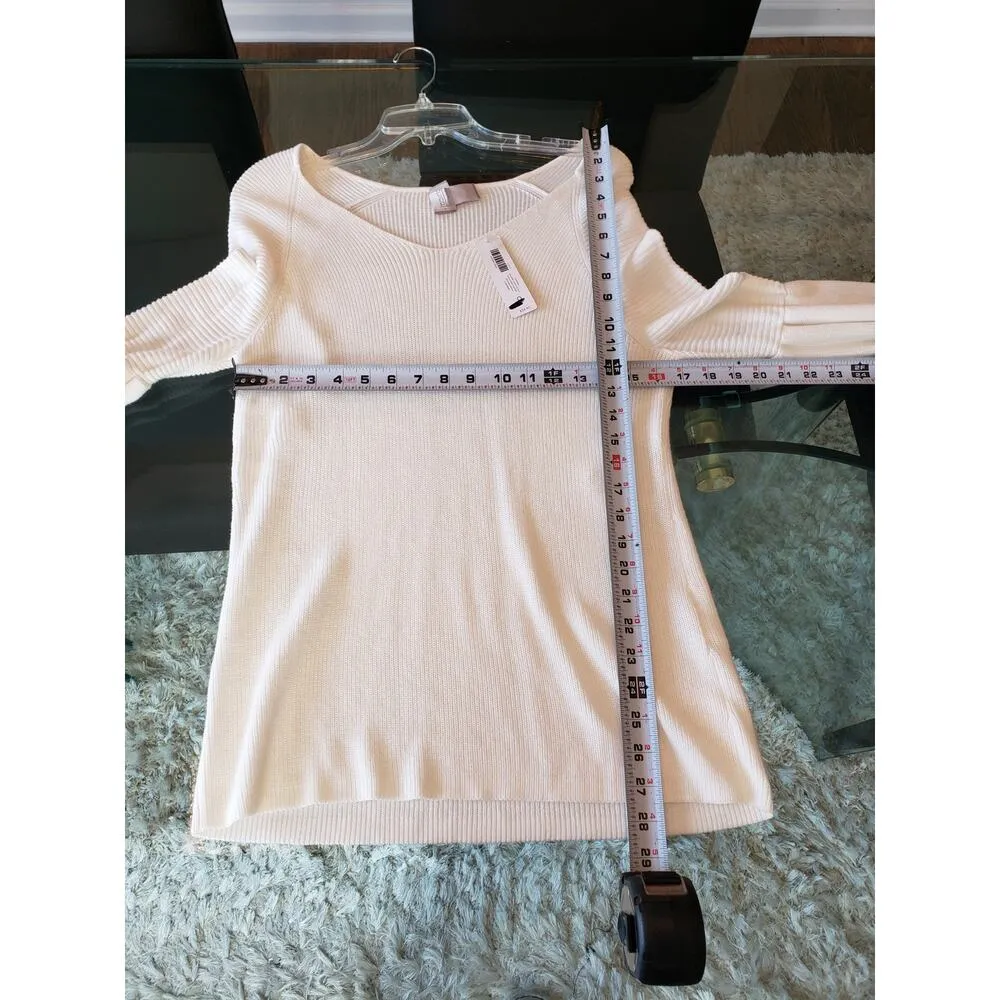 Chico's Sweater Women's Size 0 White Solid Cotton Long Sleeve V-Neck Pullover - Image 9