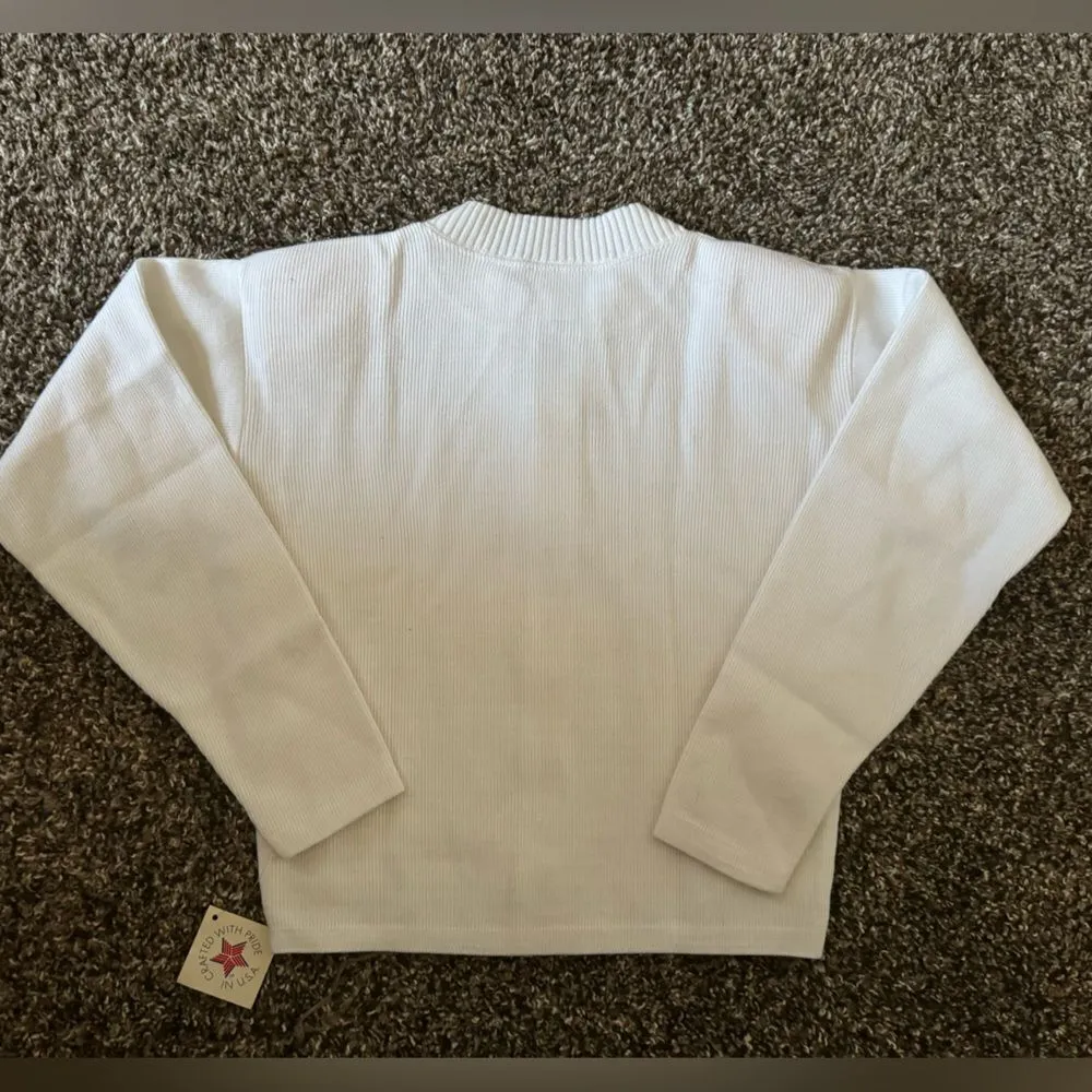 Vintage 80s Lightweight Knit Zip Up Athletic Jacket Oversized Cropped Sz S White - Image 2