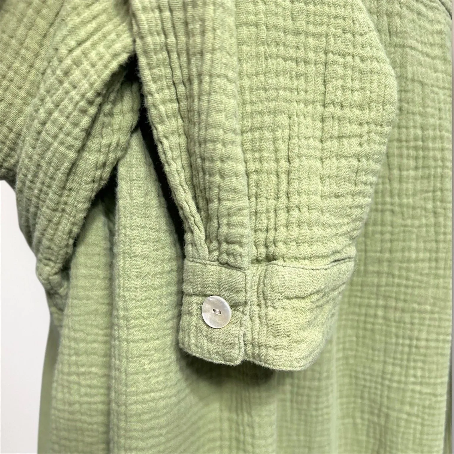 Princess Polly Sage Green Gauze Cotton Button Down Long Sleeve Oversize Shirt 10 - Image 4