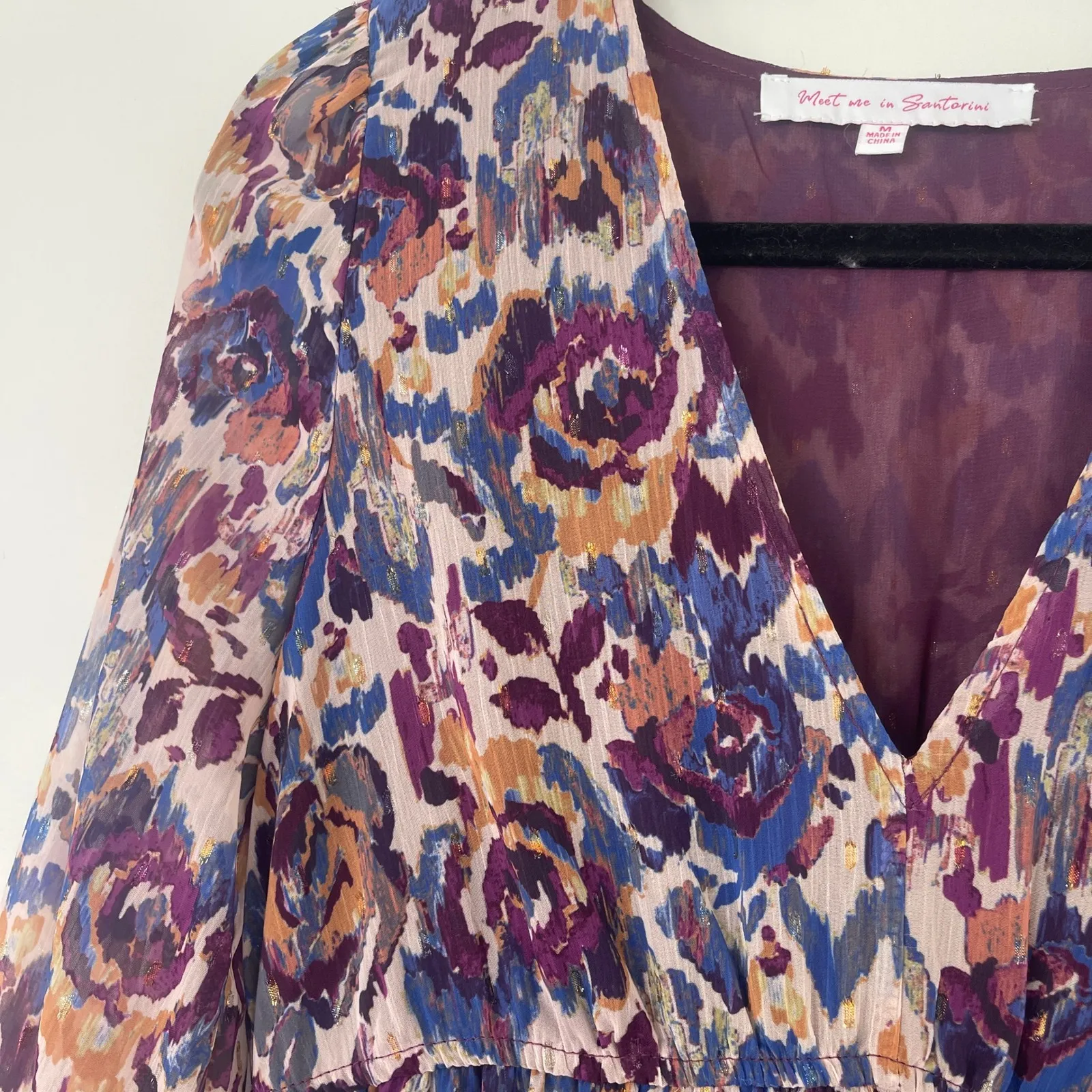 Meet Me in Santorini Tula Boho Purple Floral Maxi Dress Long Sleeve Size Medium - Image 8