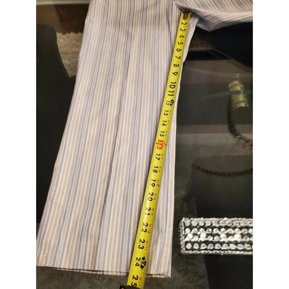 Ann Taylor Women White/Blue Striped Cotton Mid Rise Wide Leg Dress Pant Size 10 - Image 12