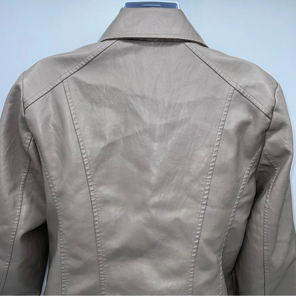 Bernardo Beige Vegan Leather Tan Zippered Front Moto Jacket-Size L - Image 8