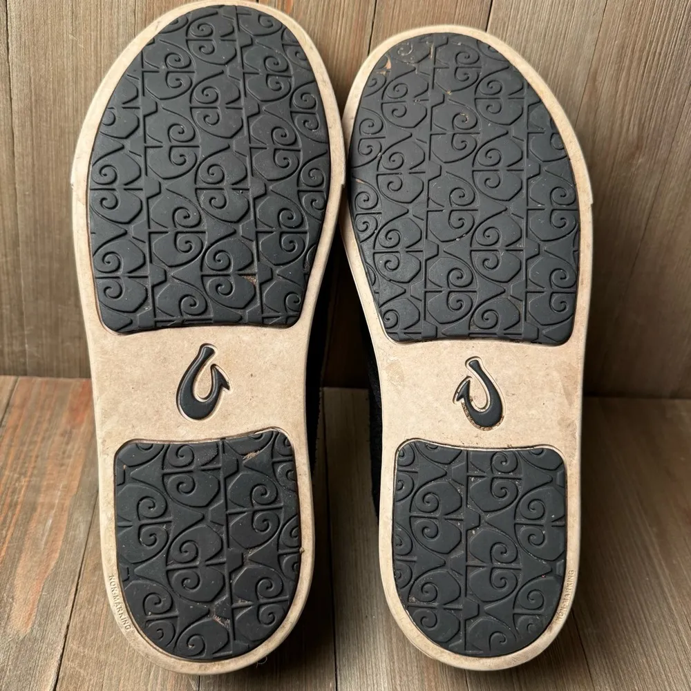 OluKai Womens 6.5 Black Snake Embossed Suede Leather Slip On Loafers Shoes - Image 8