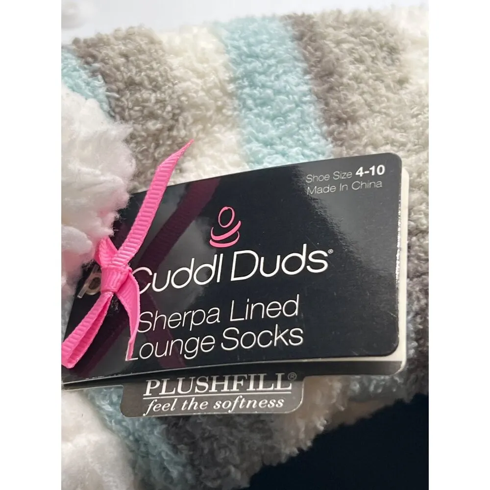 Cuddl Duds Sherpha Lined Lounge Socks Non Slip Blue Gray Shoe Size 4-10 NWT - Image 4