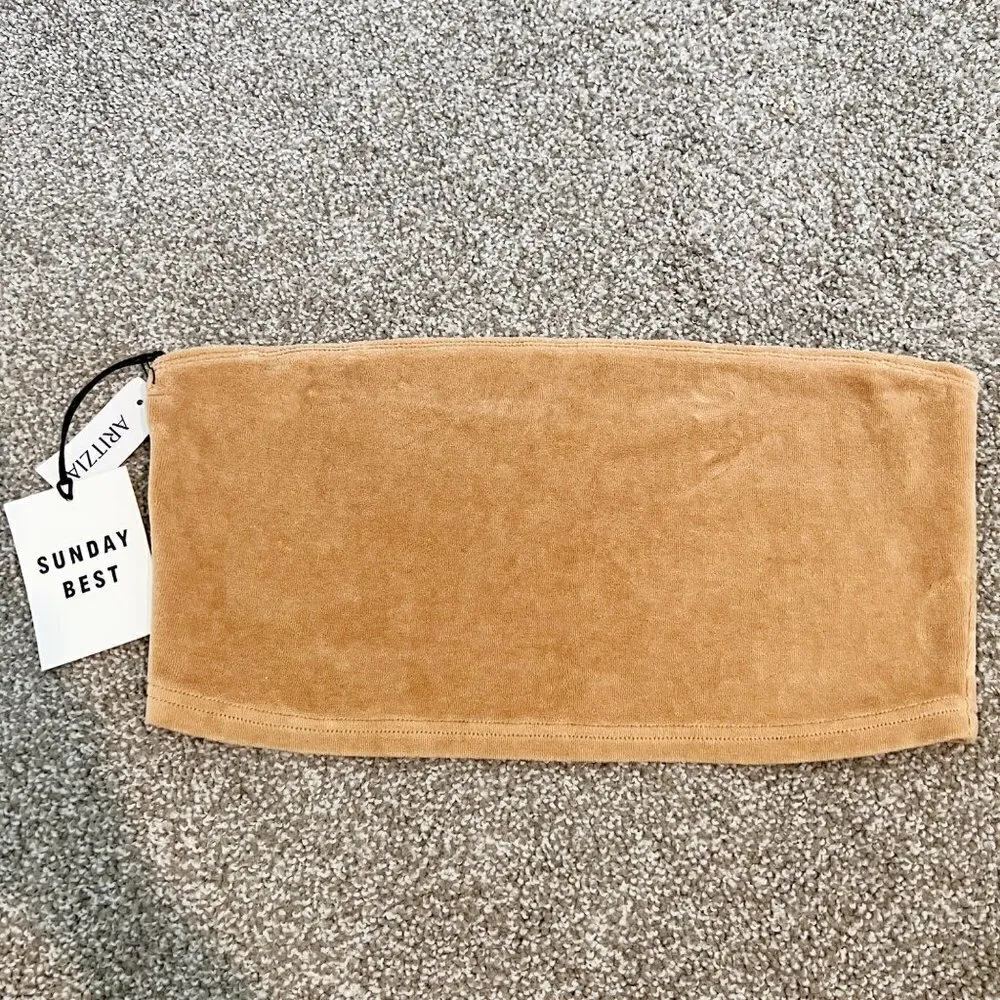 NWT Sunday Best Kiera Velvet Tube Top Aritzia Bandeau Velour in Tan Brown‎ Large - Image 4