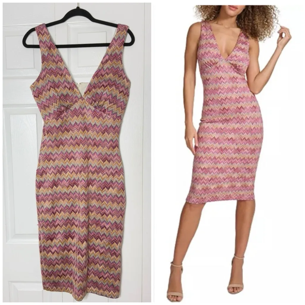 Siena Pink Chevron Bodycon V - Image 2