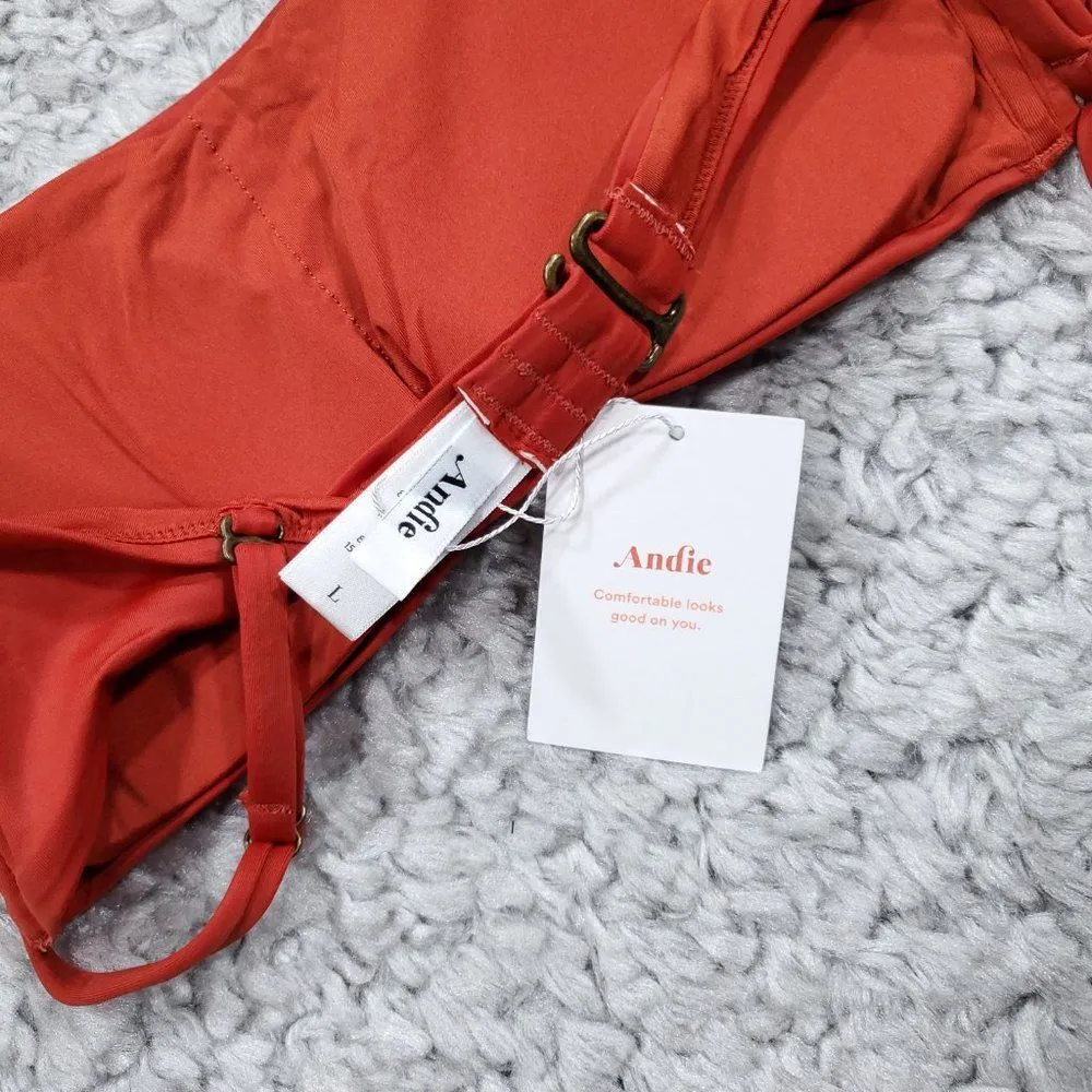 Andie Swim Bora Bora Bandeau Bikini Top Size Large Lined Padded Red Chili Pepper - Image 3