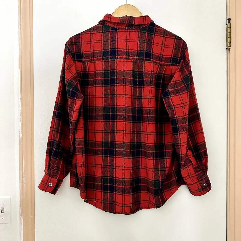 Vintage Eddie Bauer Red Plaid Boxy Button Down Soft Brush Fleece Shirt - Image 4
