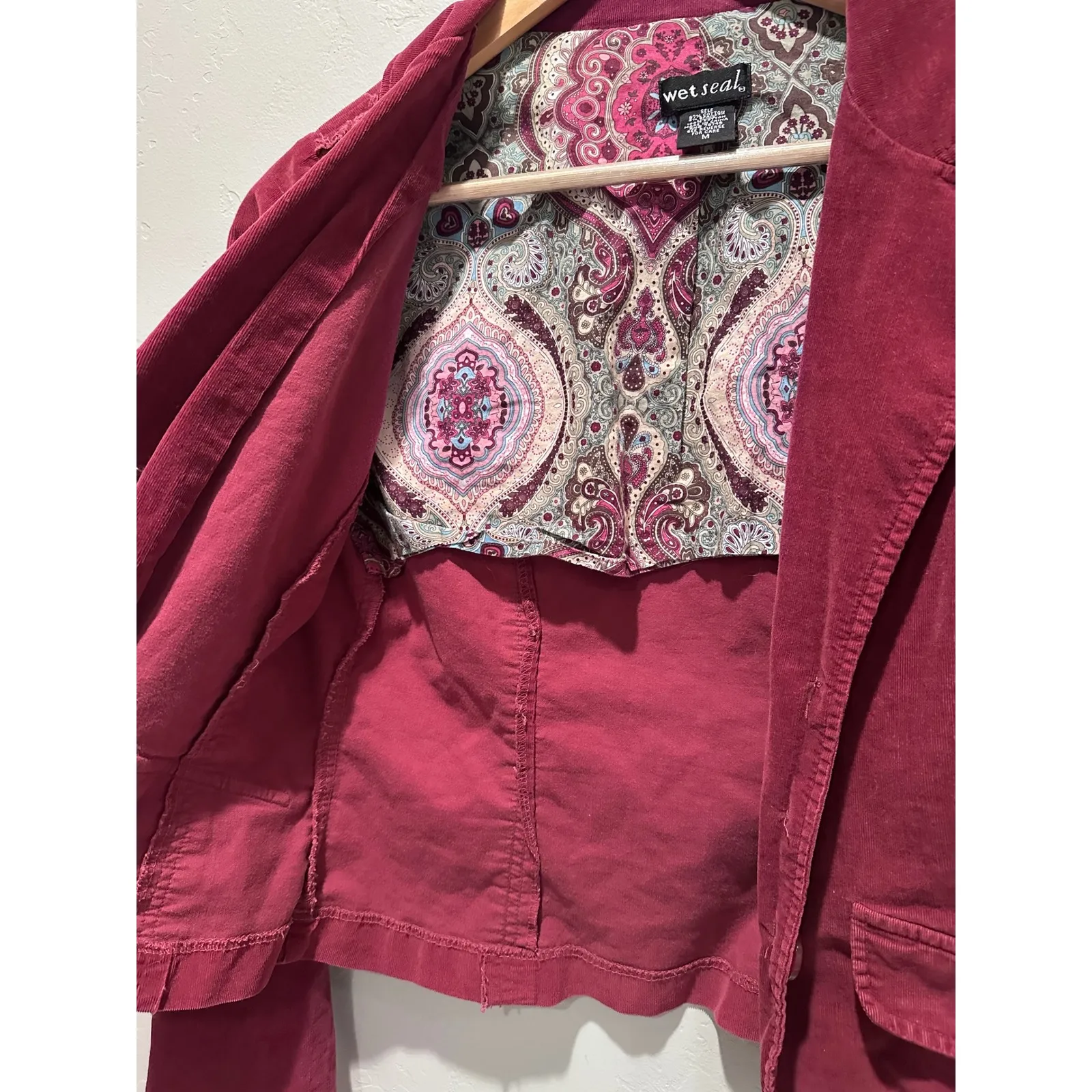 Vintage Wet Seal Burgundy Corduroy Cropped Blazer Jacket Medium Grunge Y2K - Image 4