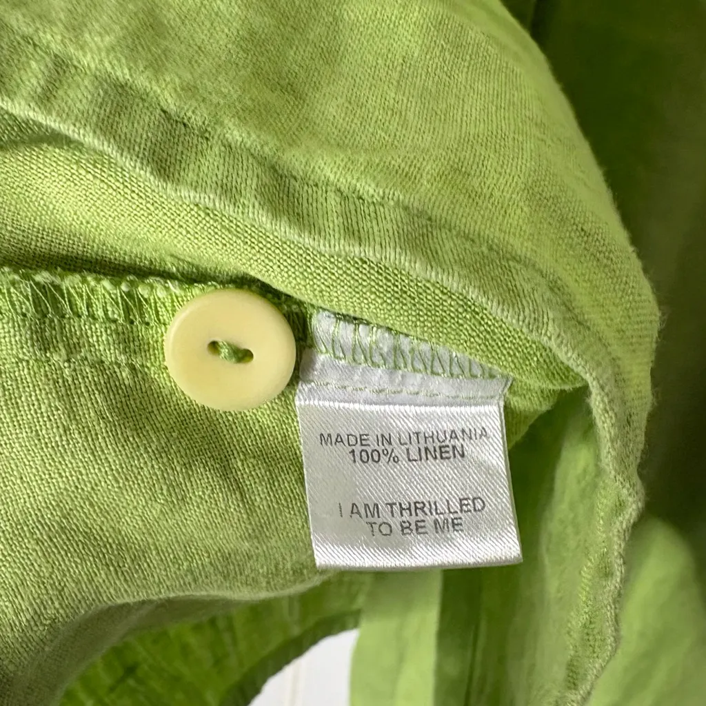 Flax Linen Button Back Green Top Sz Small - Image 5
