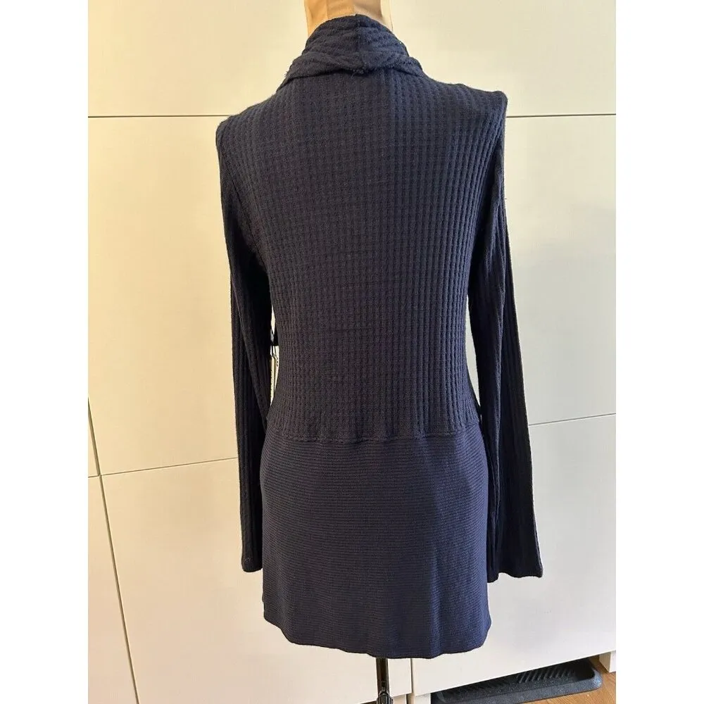 Velvet by Graham & Spencer Bertha Waffle Knit Waterfall Cardigan Navy Size S Blue - Image 6